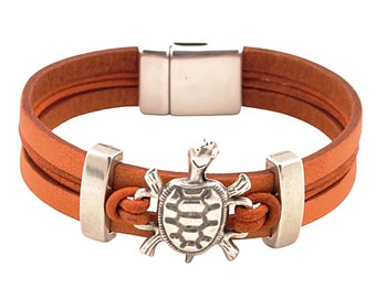 Sea Turtle Leather Cuff Bracelet Turtle Bracelet Sea Turtle Jewelry Animal Lover Jewelry Turtle Charm Bracelet Nautical Beach Jewelry