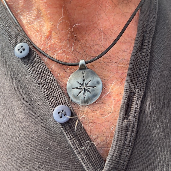 Men's Compass Necklace – Engraved North Star Pendant, Leather Cord  Gift for Sailors & Adventurers