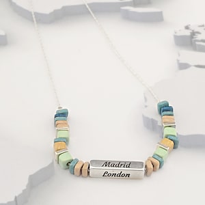 Custom Engraved City Names Necklace: Sterling Silver Travel Jewelry