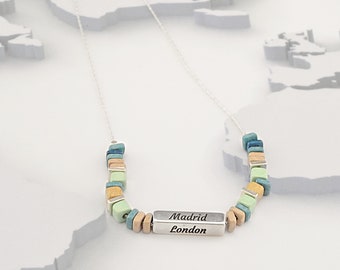Custom Engraved City Names Necklace: Sterling Silver Travel Jewelry