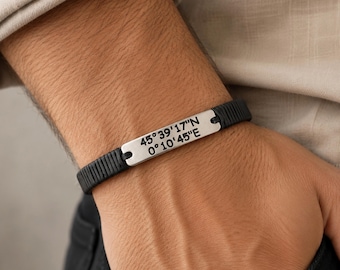 Personalized Coordinates Bracelet Custom GPS Coordinates Gift Latitude Longitude Bracelet Anniversary Gift Wedding Location Leather Bracelet