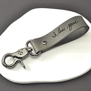 Porte-clés personnalisé en cuir avec signature personnalisée, cadeau de Noël pour enfants, oeuvre d'art manuscrite pour papa, grand-père