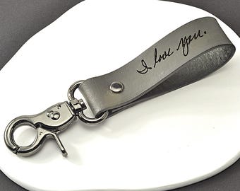 Personalized Handwriting Leather Keychain: Custom Engraved Kids Artwork Gift