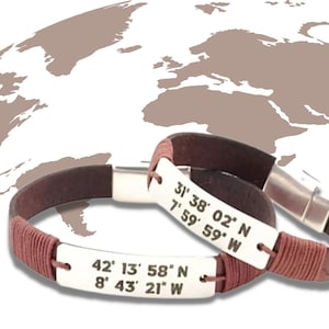 Personalized Matching Bracelets Valentine&#39;s Day Gift Couples Anniversary Gift Location Jewelry Coordinates Bracelet Set Long Distance Gift