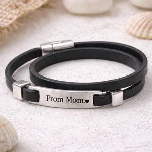 Handwriting Leather Bracelet – Double Wrap Cuff – Custom Signature Engraved Plate – Personalized Gift for Her or Him image 2