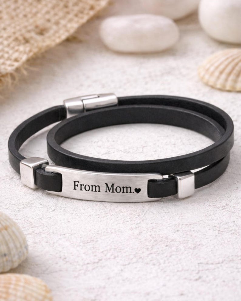 Handwriting Leather Bracelet – Double Wrap Cuff – Custom Signature Engraved Plate – Personalized Gift for Her or Him image 2