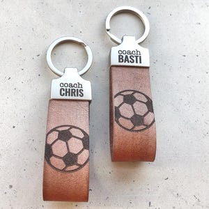 Custom Soccer Coach Keychain, Player Name Engraved Leather Football Charm , Personalized Team Gift, End of Season Thank You Coach Present