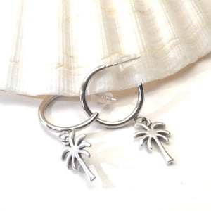 Palm Tree Hoop Earrings – Gold or Silver Tropical Jewelry – Summer Statement Earrings – Beach Vacation Gift for Her - Teens Surfer Jewelry