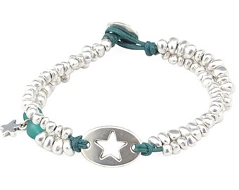 Silver Star Bracelet, Woman Beaded Bracelet Star Charm, Bracelet Femme Bracelet Beads, Stacking Bracelet Starfish Charm, Girlfriend Gifts