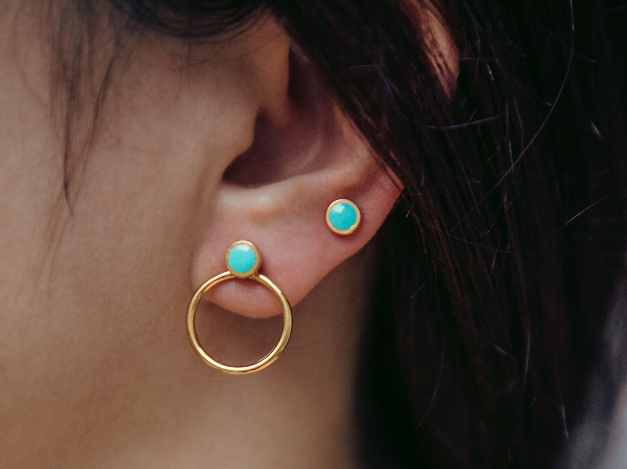 Pendientes redondos color turquesa delicados chaquetas de - Etsy España