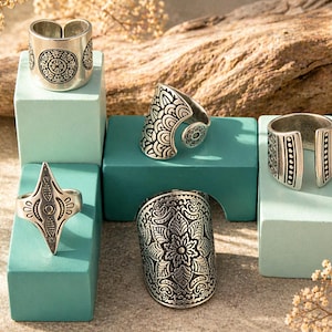 Boho Ring verstellbar Silber Ethno-Stil Ring Minimal Tribal Schmuck Boho Mode Accessoire