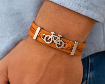 Radsport Lederarmband: Sterling versilbertes Fahrrad Charm Armband - Geschenk für Radfahrer und Radsportler