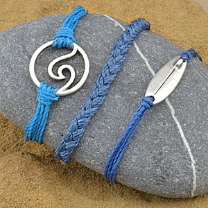 Wave & Surfboard Charm Bracelet Set: Coastal Stacking Jewelry