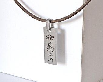 Triathlon Necklace Swim Bike Run Pendant Necklace Triathlete Gift Tri Triathlon Jewelry Sport Prize Athlete Inspired Triathlon Gift Winner