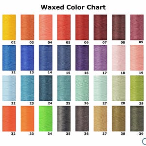 May include: Waxed thread color chart with 40 different colors, numbered 01 to 40. The colors are arranged in rows of 10.