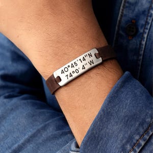 Coordinates Leather Bracelet: Engraved Latitude/Longitude – Personalized Location Cuff - Wanderlust Gift for Couples – Travel Keepsake