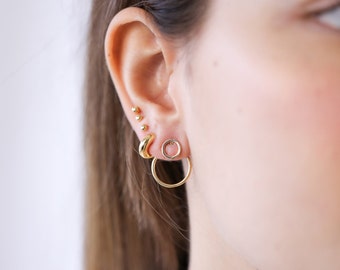 Ensemble de boucles d'oreilles circulaires géométriques minimalistes, boucles d'oreilles délicates à double cercle pour femmes, boucles d'oreilles contemporaines à cercle ouvert, conception avant/arrière