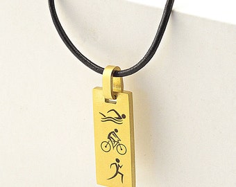 Gold Triathlon Necklace Triathlete Jewelry Women Triathlon Gift Athlete Personalized Triathlon Pendant Necklace Triathlon Champion Award