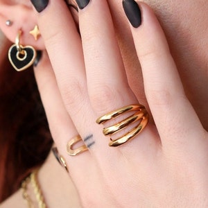 Triple Band Ring: Sterling Silver or Gold Open Cuff, Adjustable