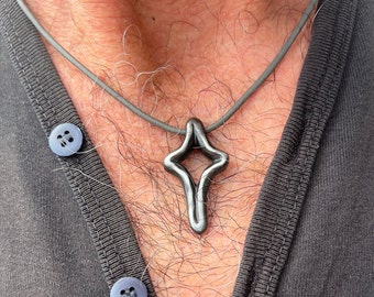 Men's Leather Cross Pendant Necklace: Gunmetal Christian Jewelry
