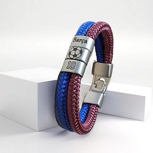 Cadeau voetbalfan Gepersonaliseerde Barcelona-armband Sportteam slogan sieraden Aangepast spelersnummer polsbandje
