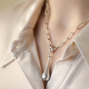 Collar de clip de papel de lágrima para mujer, gargantilla de clip de papel con charme de gota de plata, joyería Streetwear para todos dias