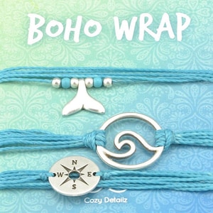 Beach String Bracelet Set – Wave, Compass and Whale Tail – Stackable Waterproof Surfer Bracelets – Ocean Jewelry for Men, Women and Teens