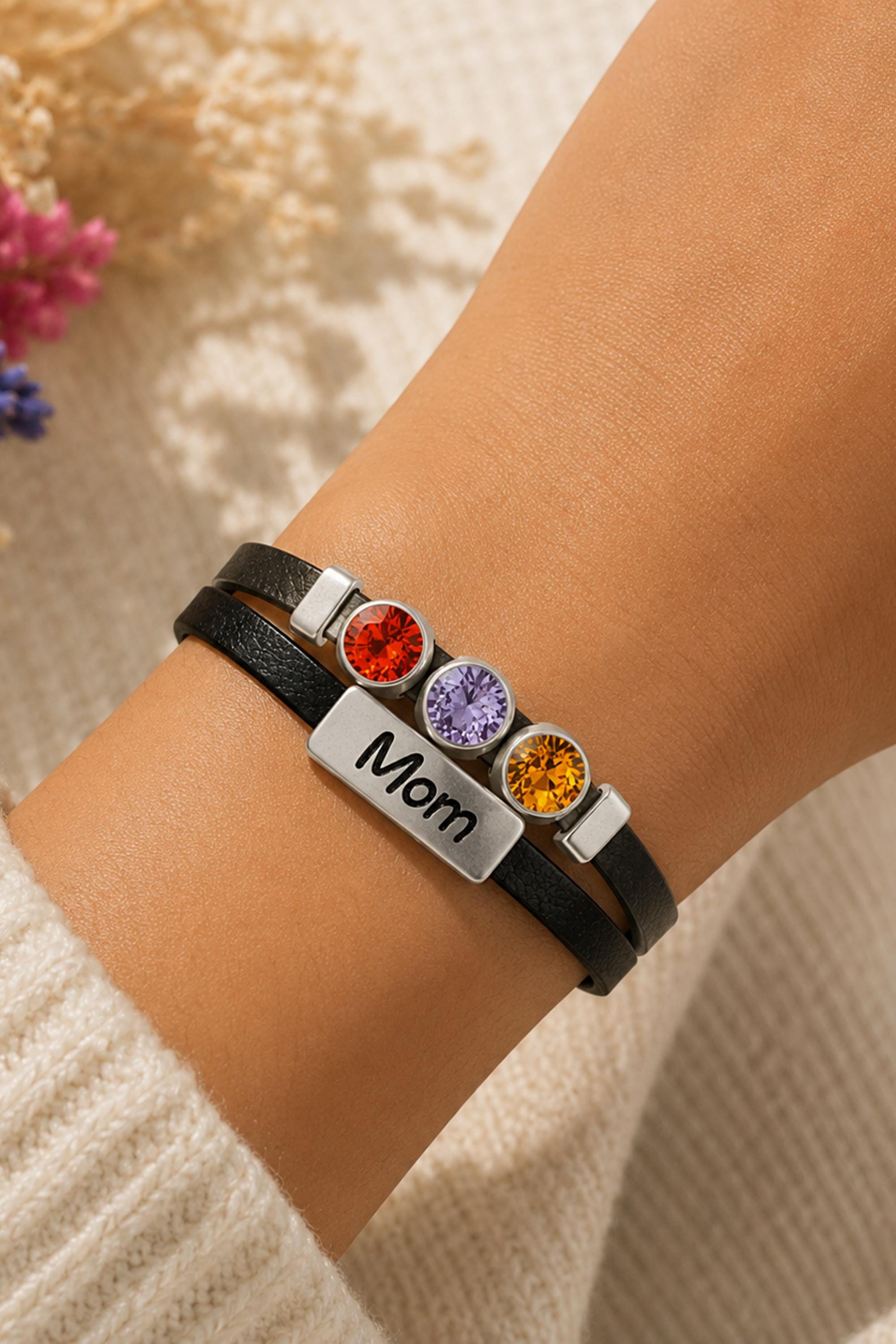 Mothers Birthstone Bracelet Kids Gemstone Jewelry Custom Mom Cuff Children Birth Month Stones Mama Keepsake Gift