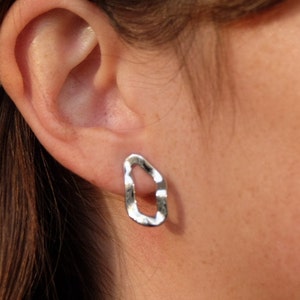 Hammered Oval Stud Earrings: Minimalist Geometric Jewelry, Gold or Silver