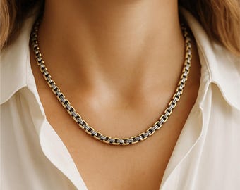 Women’s Byzantine Chain Necklace: Two-Tone Silver & Gold – 316L Stainless Steel – Chic Statement Layering Piece – Tarnish-Resistant