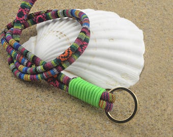 Surfer Neck Lanyard – Beachy Boho Key Holder – Ethnic Woven Cotton Strap – Multicolor Festival Cord – Tribal Hawaiian Surf Style Accessory
