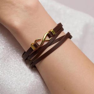 Gold Infinity Wrap Bracelet – Leather Bracelet for Women with Hook Clasp – Boho Jewelry Gift for Her, Girlfriend, Birthday or Anniversary