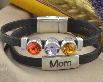 Personalized Gifts for Mom Family Birthstone Bracelet with Custom Engraving Women Mother's Day Gifts for Her Birthstone Jewelry