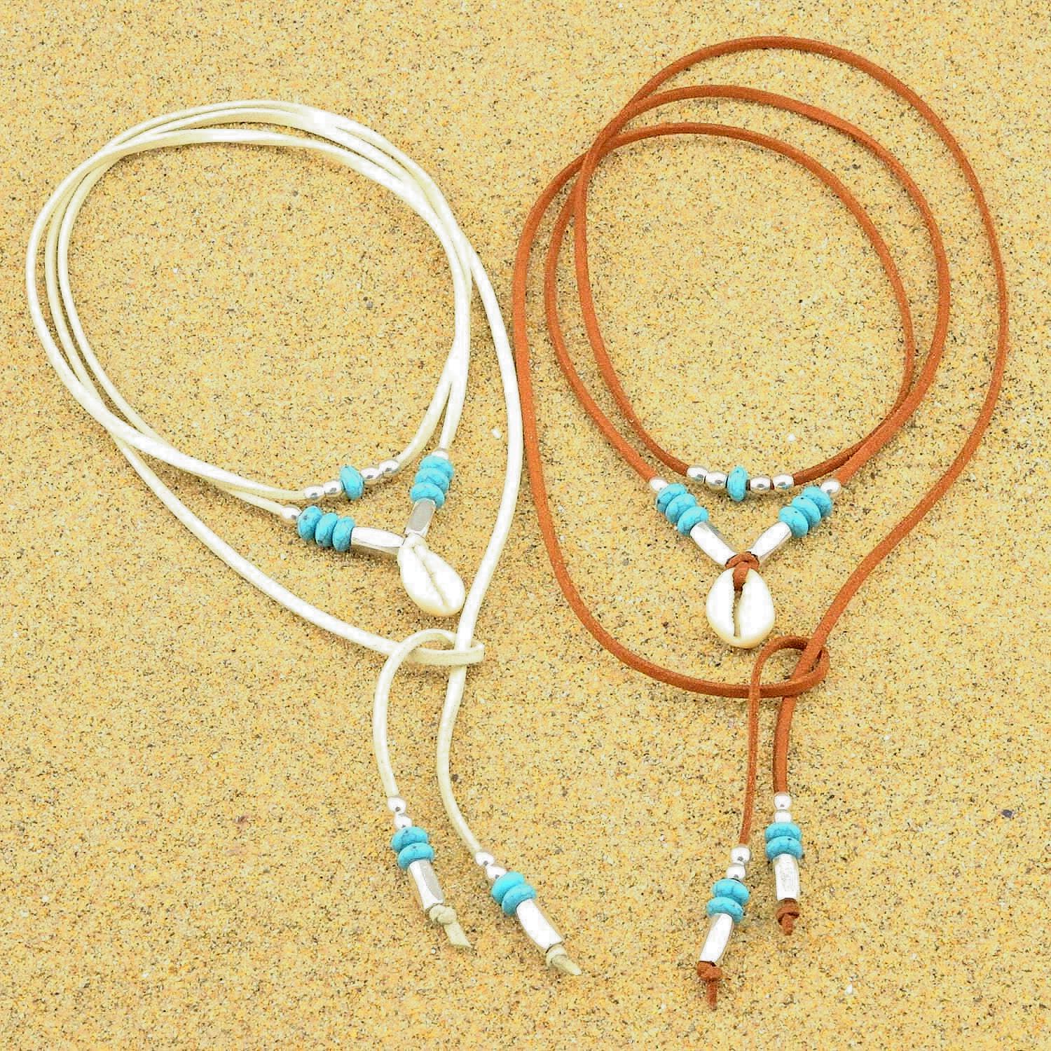 Boho Turquoise Cowrie Shell Wrap Necklace: Vegan Suede Bohemian Jewelry ...