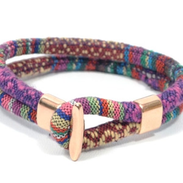 rose gold bracelet, women boho bracelet, burgundy ethnic bracelet, woven bracelet, rose gold jewelry, gifts for women, ethnic jewelry