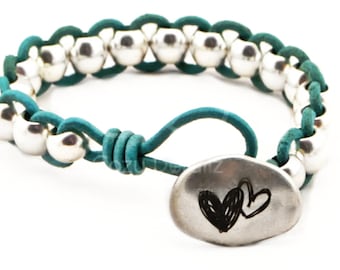 Chunky Beaded Leather Wrap Bracelet: Silver Boho Statement Jewelry