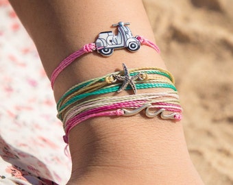 Vespa scooter bracelet stack scooter charm bracelet wave bracelet starfish stacking string bracelet beach jewelry gifts for teens