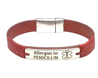 Penicillin Allergy Bracelet Medical Alert Bracelet PTSD Awareness Bracelet Diabetes Alert Jewelry Pace Maker Disease Epilepsy Wristband