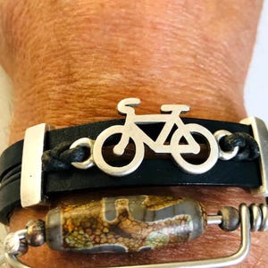 Cycling Bracelet for Men & Women - Leather Bicycle Wristband - Biker Style Bracelet - Cyclist Gift - Triathlon Jewelry - Sports Fan Gift