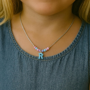 Personalized Beaded Initial Choker: Pastel Kids Necklace, Birthday Gift