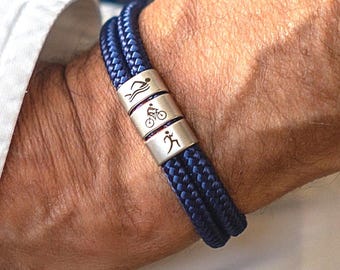 Triathlon Bracelet Inspirational Sports Jewelry for Triathletes & Fitness Enthusiasts Personalized Paracord Bracelet Engraved Charms