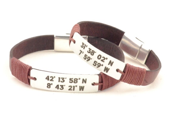 Latitude longitud Pulsera Pulsera de Cuero coordenadas Personalizado