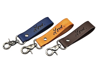 Custom Leather Keychain for Men Personalized Christmas Gift Actual Handwriting Keychain Artwork Signature Christmas Gifts for Kids/Girls