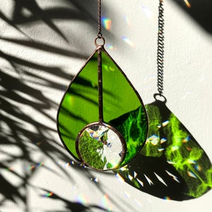 Green Stained Glass Crystal Raindrop Suncatcher