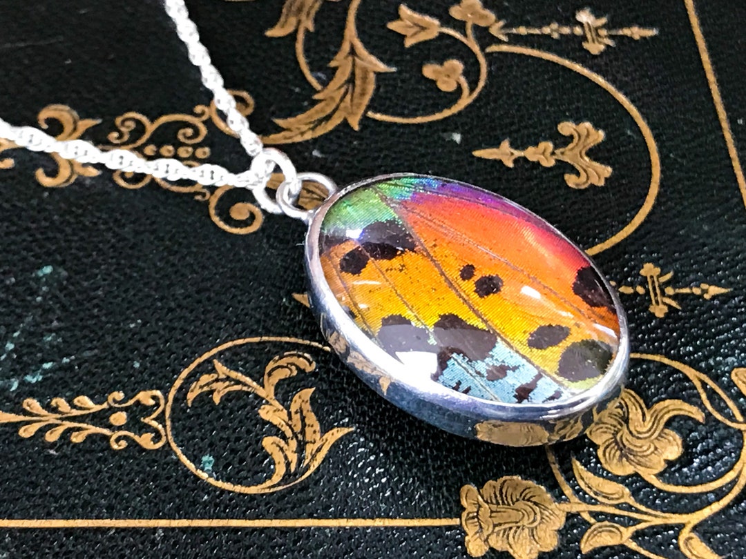 サンセットモスウィングネックレス、スターリングシルバーチェーン、虹 