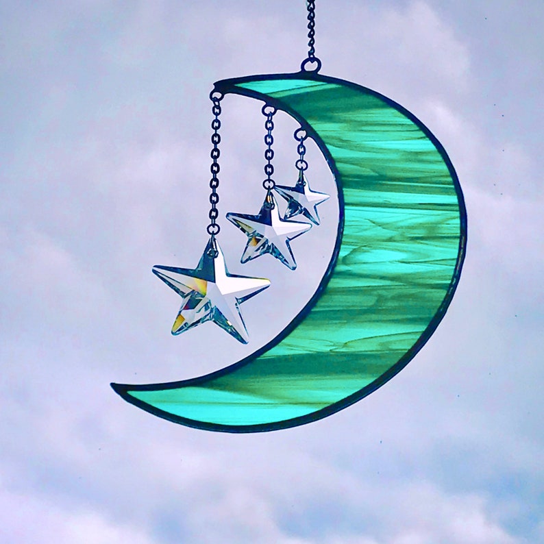 Moon and Stars Sun Catcher Stained Glass Crescent Moon With Etsy