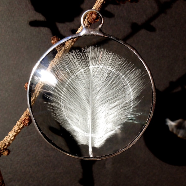Mini Angel Feather in Hand Polished Bevelled Glass Sun Catcher.