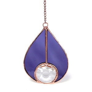 Purple Rain Stained Glass Crystal Raindrop Suncatcher, Rainbow Maker