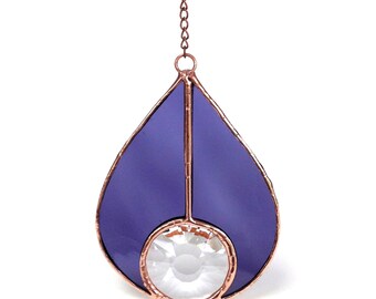 Vitral Purple Rain com Cristais em Formato de Gota de Chuva, Apanhador de Sol e Criador de Arco-Íris