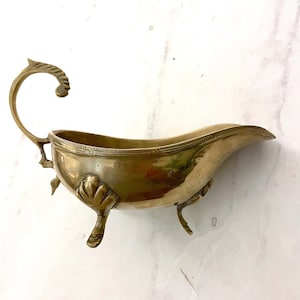 Vintage Silver Plated Brass Gravy Boat | Antique Sauce Boat | Ornate Table Decor | Scorpion Handle and footed | Thanksgiving table decor